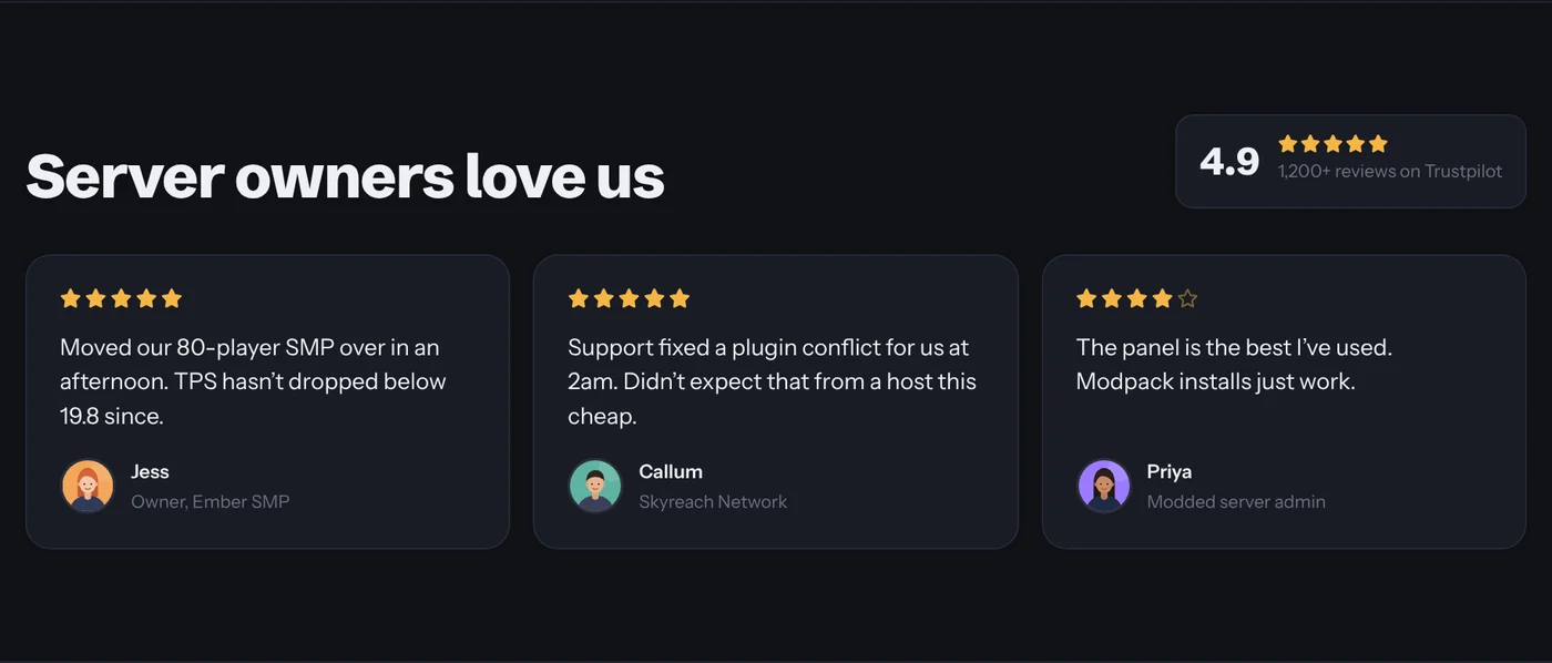 Hostfront reviews with star ratings and profile pictures