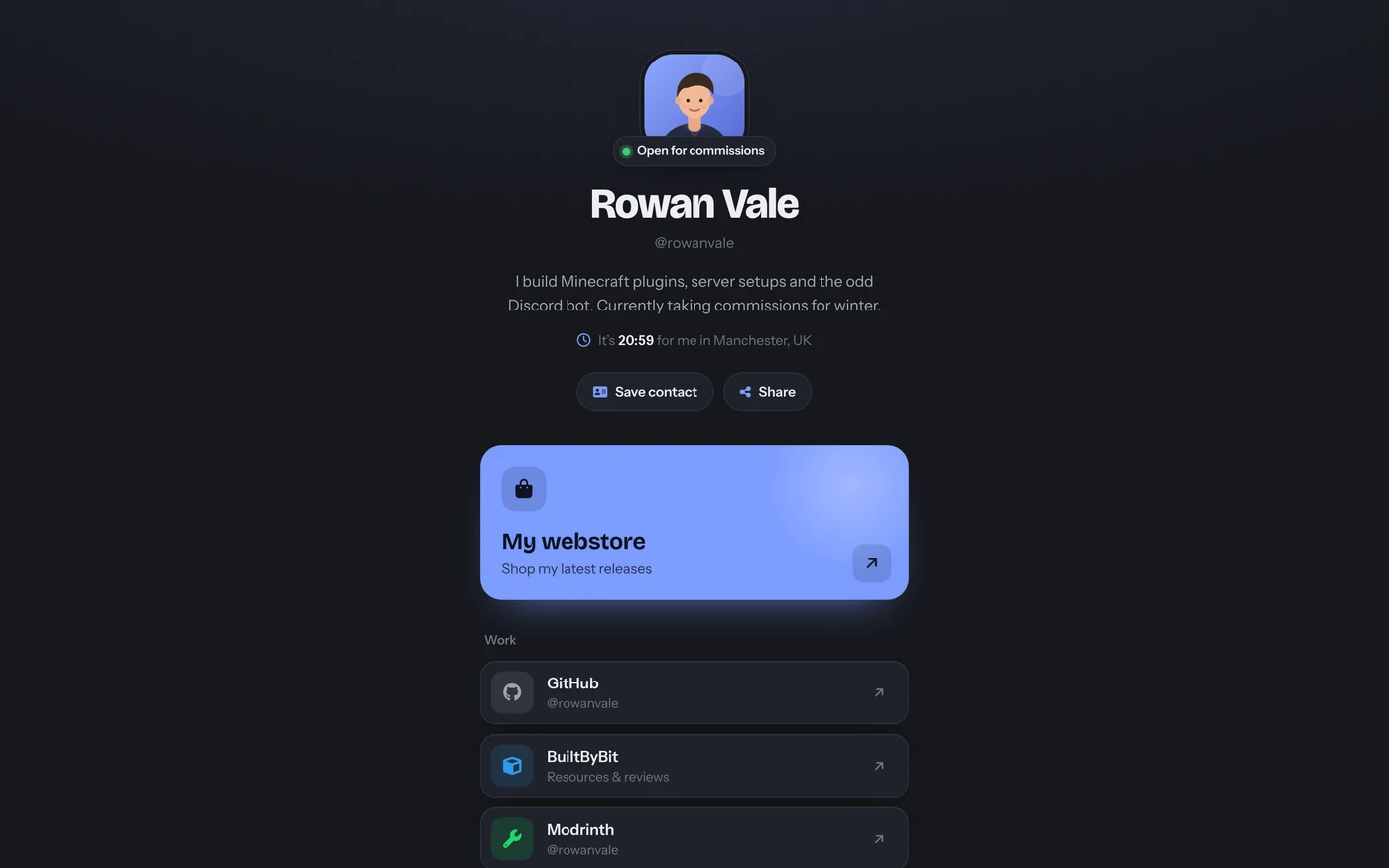 Linkcard on desktop, dark theme
